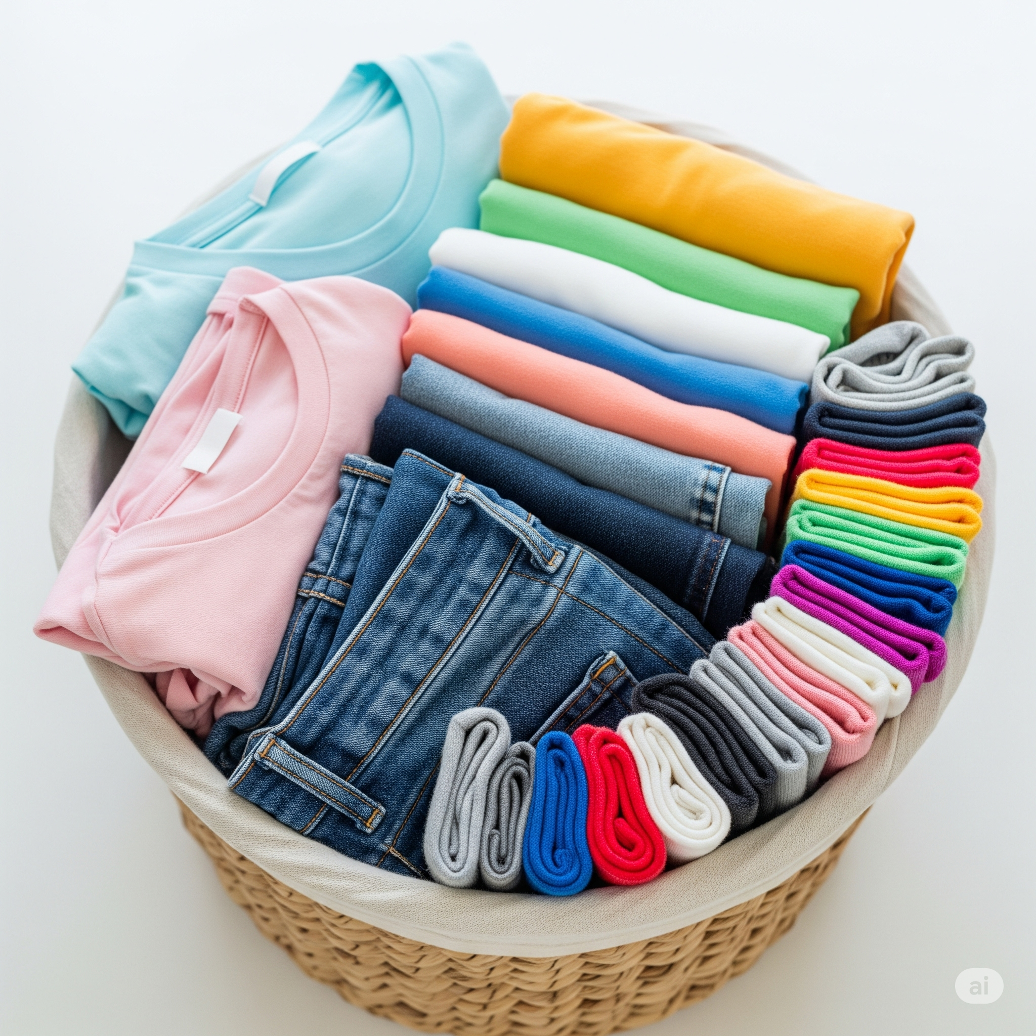 Neatly Folden Colorful Round Basket